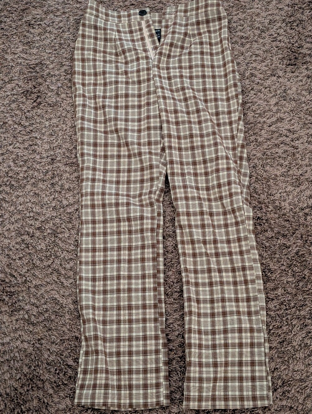 SHEIN Brown Plaid High-Rise Chinos